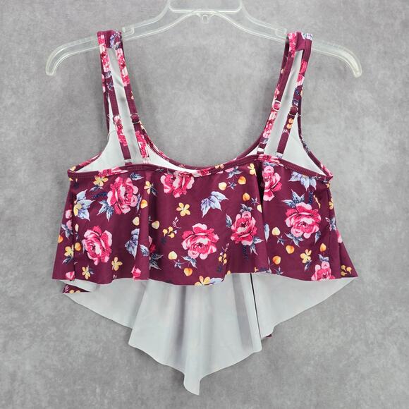 Summer Mae Purple Floral Bikini Swimwear Ruffle Cropped Top L Large - Picture 2 of 6